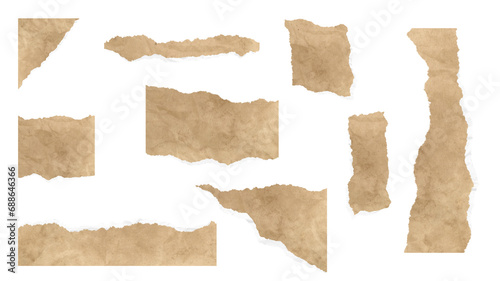 Hand-cut pieces of paper. Transparent background. Resource in png.