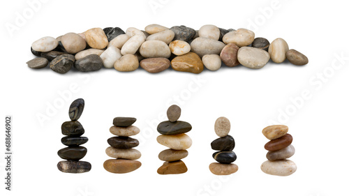 Colored stones piled one on top of the other. Transparent background. Resource in png.