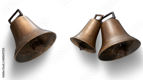 Antique bronze bells. Transparent background. Resource in png.