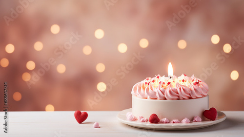 White cake with cream and burning candles