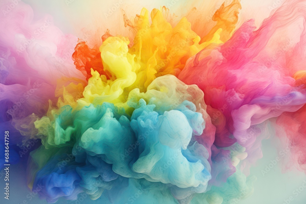 chemical explosion, pastel rainbow abstract painting, explosion in all directions with vivid colors