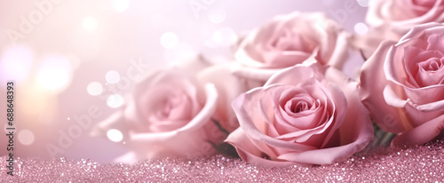 pink roses spread across a sparkle background