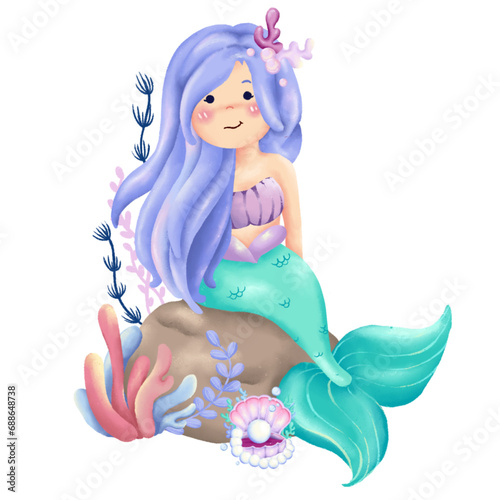 Vector watercolor illustration set of beautiful sea creature