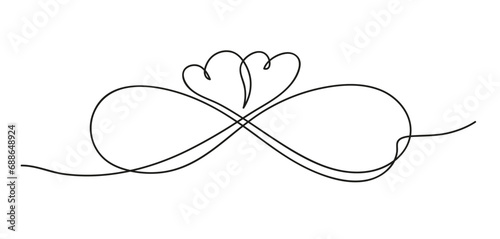 Infinity love icon. Continuous line art drawing. Vector illustration