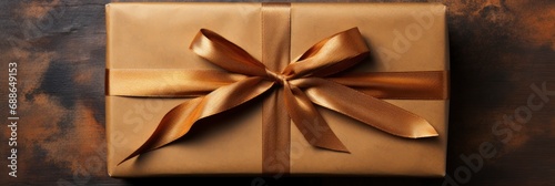 Top View Gift Box Wrapped Kraft , Banner Image For Website, Background, Desktop Wallpaper