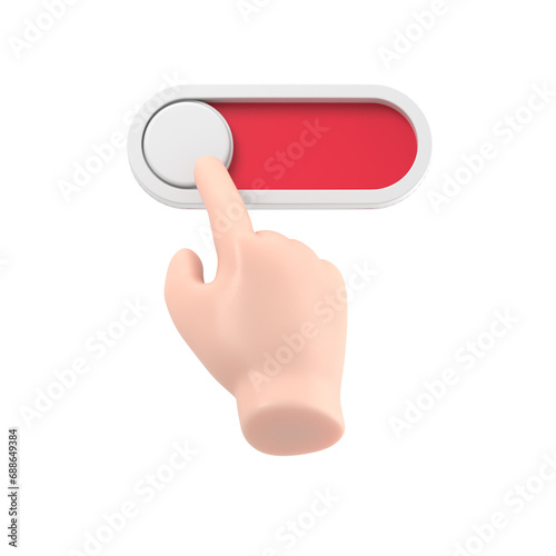 Cartoon Gesture Icon Mockup.3d render,cartoon character hand touches slider button,slide bar,on off switcher icon.Supports PNG files with transparent backgrounds.
 photo