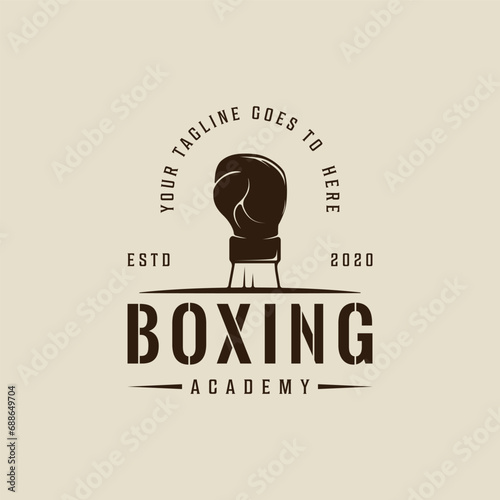 boxing logo vector vintage illustration template icon graphic design. fighting sport sign or symbol for academy or club or for competition or shirt print with retro typography concept