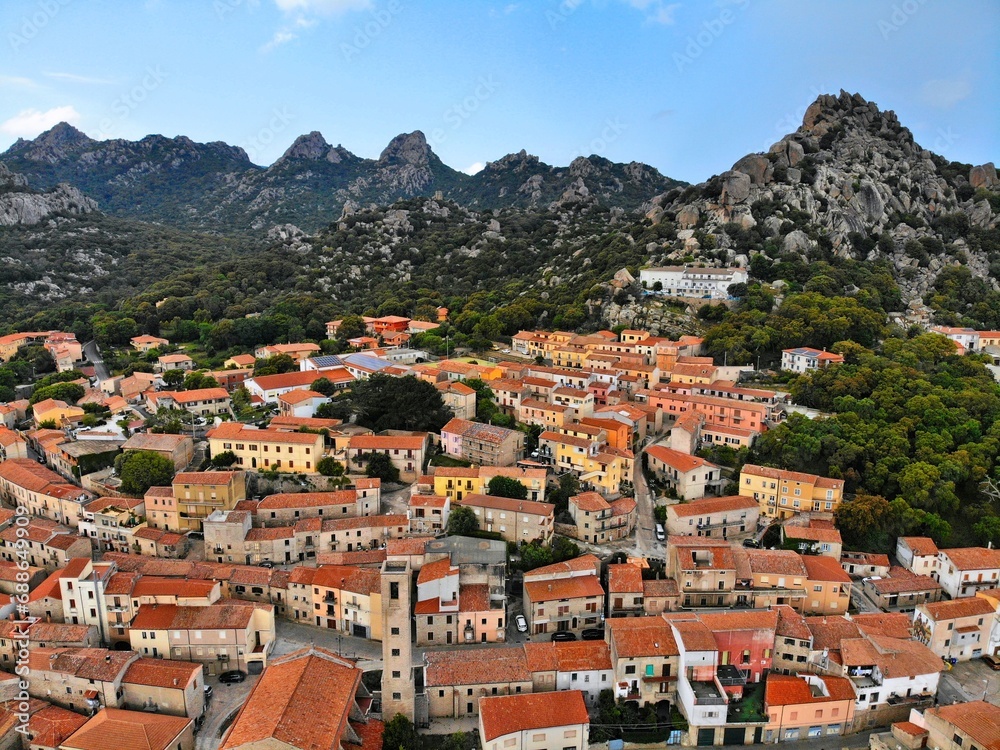 Sardinia - Aggius town drone view