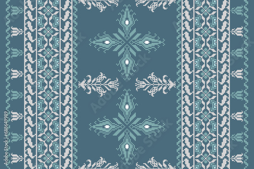 Abstract ethnic pixel border pattern flower. Aztec fabric boho mandalas India sari border design textile wallpaper. Tribal native motif African American saree borders Saree embroidery vector 