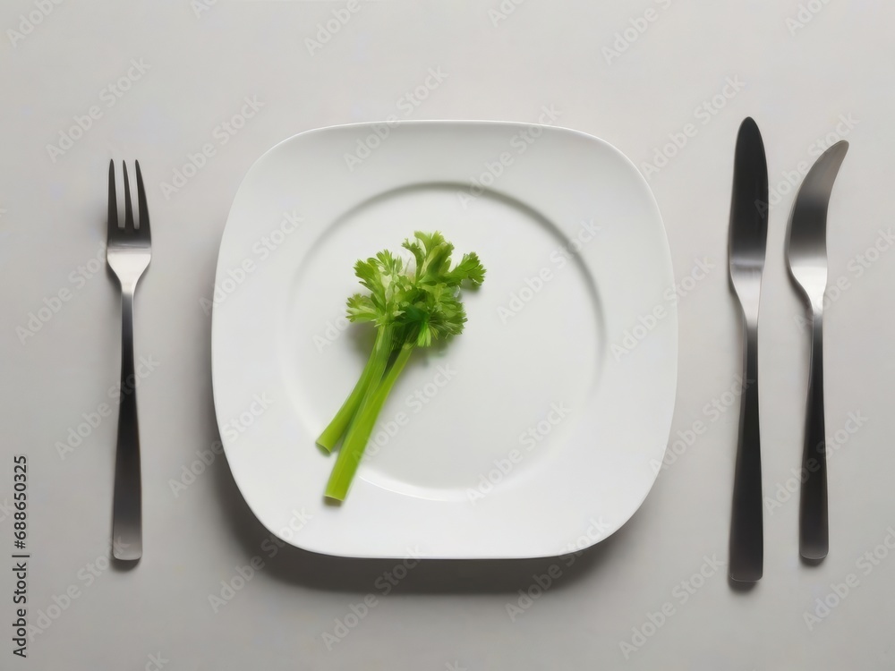 Minimalism with a twist: fresh celery, cutlery and a stylish look from above Minimalism with a twist: fresh celery, cutlery and a stylish look from above