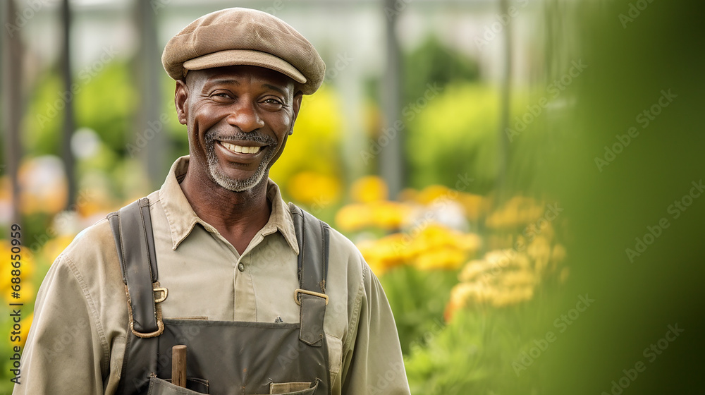 Black man wearing a hat in his garden made with Midjourney 