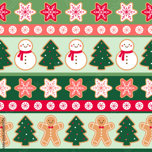 Cute cookies with seamless striped pattern design for new year and christmas holidays background.