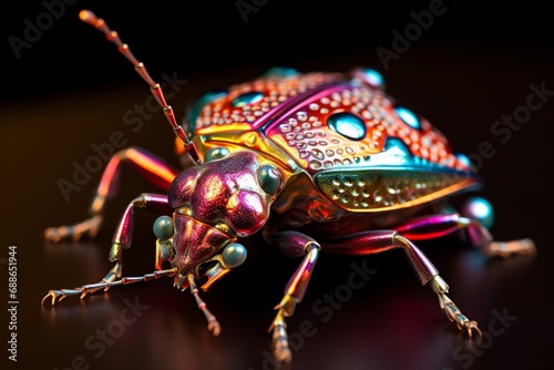 Photo of the metallic sheen of a shield bug. Generative AI