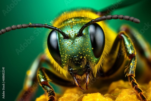 hoto of the metallic shimmer of a metallic green sweat bee. Generative AI © Aditya