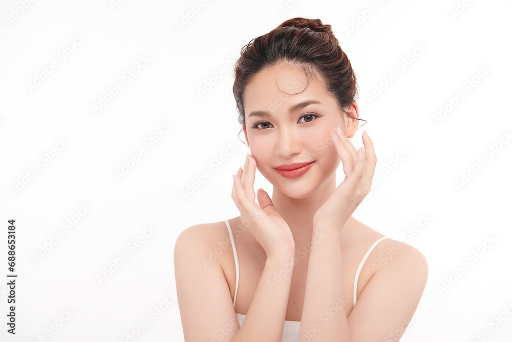 Beautiful young asian woman with clean fresh skin on white background, Face care, Facial treatment, Cosmetology, beauty and spa, Asian women portrait. Beautiful young asian woman with clean fresh skin on white background, Face care, Facial treatment, Cosmetology, beauty and spa, Asian women portrait.