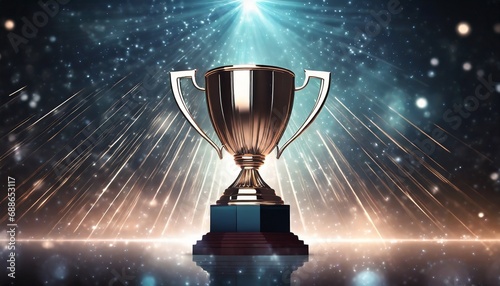 gold trophy cup on blue background,prize,sport,achievement,win;victory,first,isolated,silver,object,Ai generated 