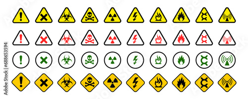 Set of prohibition signs warning attention set icons of signs of various types of danger on a white background eps10