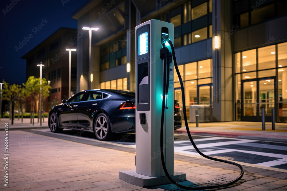 Electric vehicle charging station closeup