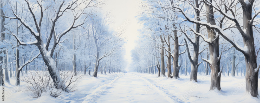 a fabulous snowy path between the trees a fabulous snowy path between the trees