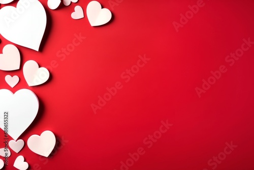 Valentine's day hearts on a red background. Postcard for Valentine's Day. Copy space. photo