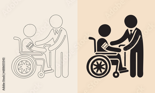 A vector and line art set of a handicapped patient