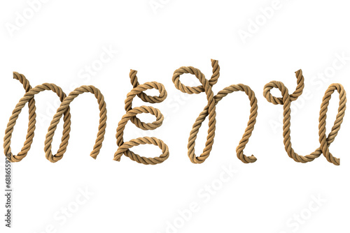 3D rendering of the word menu, with a rope texture.