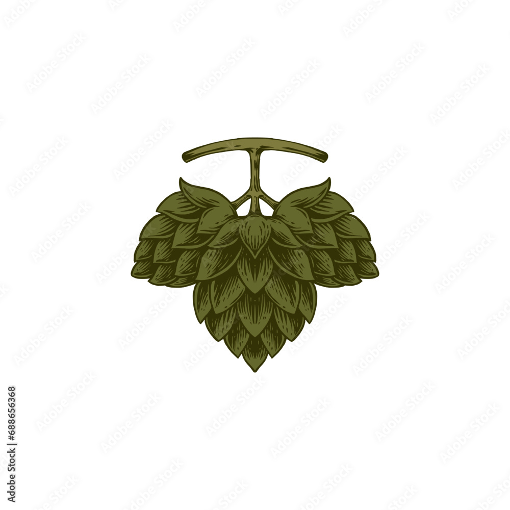 hops illustration emblem in engraving style