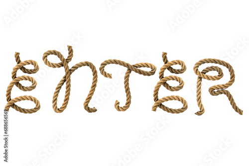 3D render of the text "enter" with a rope texture