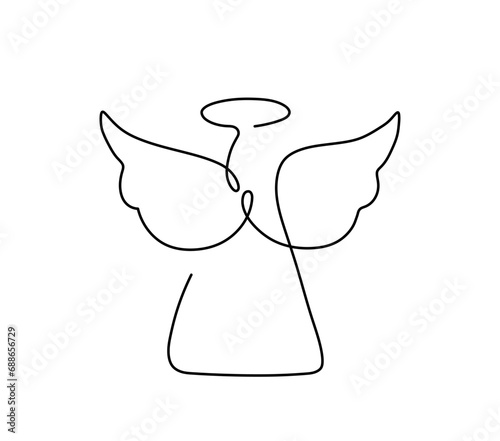 Vector isolated one single angel with wings and halo nimbus colorless black and white contour line easy drawing