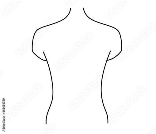 Vector isolated human body torso upper body mannequin without hands template colorless black and white contour line easy drawing