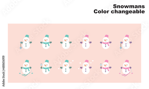 かわいい雪だるまのキャラクター、グラフィック素材、ベクター
