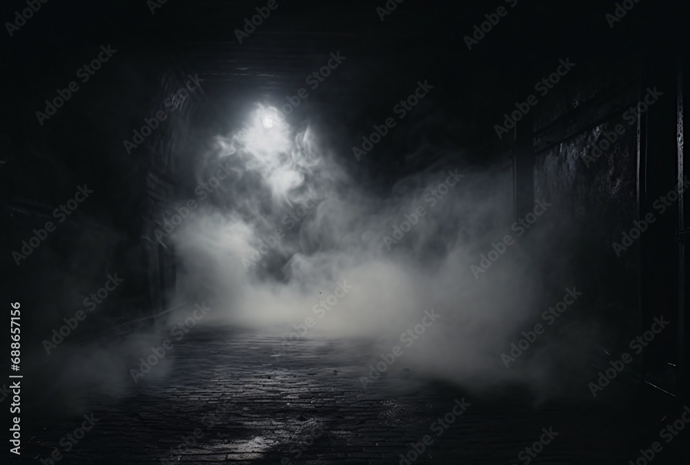 abstract black floor and smoke on a dark floor, matte painting
