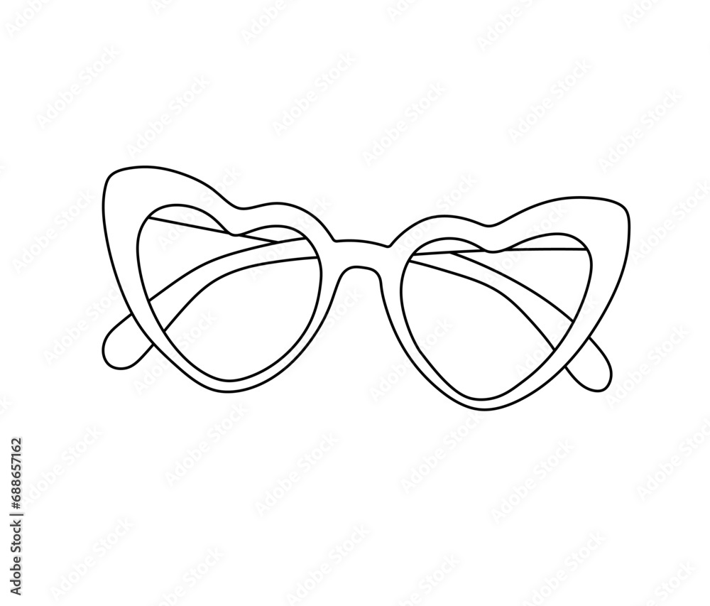 Fototapeta premium Vector isolated heart shaped glasses colorless black and white contour line easy drawing