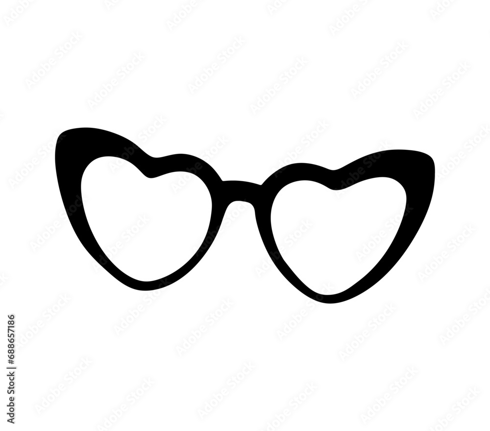 Fototapeta premium Vector isolated heart shaped glasses colorless black and white outline silhouette shadow shape stencil solid black