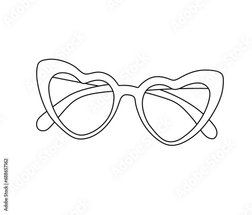 Vector isolated heart shaped glasses colorless black and white contour line easy drawing