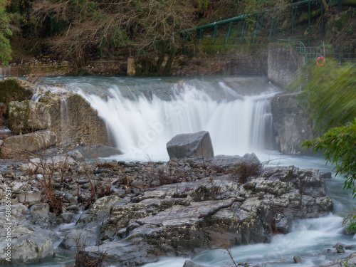 river and waterfall. on  Via Francigena tourist route.in bagnone photo