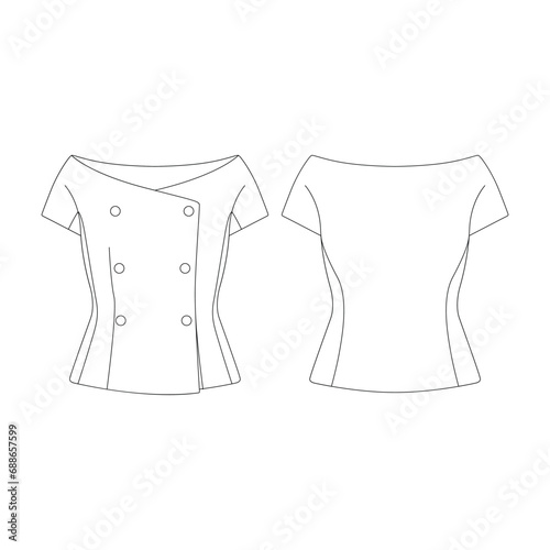 template off the shoulder double breasted vector illustration flat design outline clothing collection