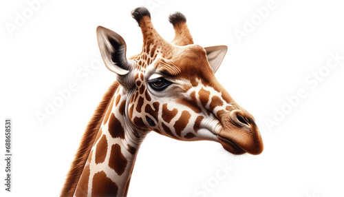 Close-up of a Giraffe Isolated on White