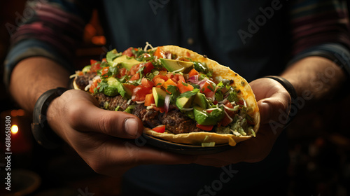 Hand Holding Juicy Taco. Concept of Savory Indulgence  Culinary Delight  and Flavorful Fiesta