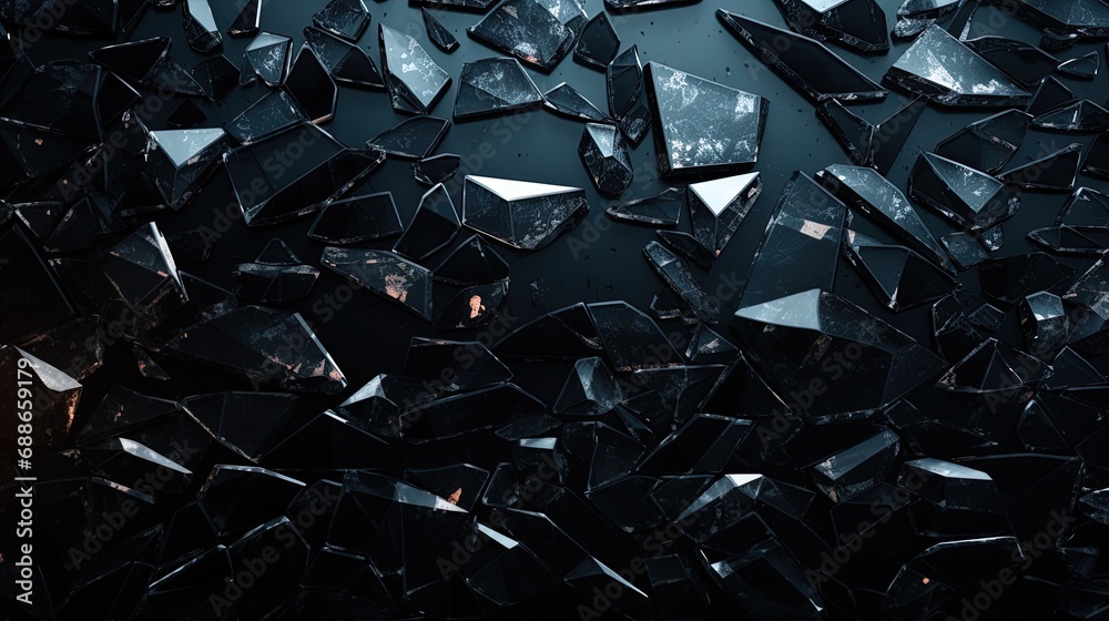 Abstract background with black shattered glass texture, ai generative - obrazy, fototapety, plakaty 