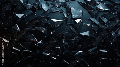 Abstract background with black shattered glass texture, ai generative photo