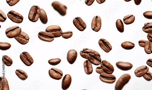 coffee beans flying on a white background