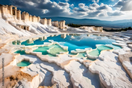 natural travertine pools and terraces in pamukkale cotton castle in southwestern turkey