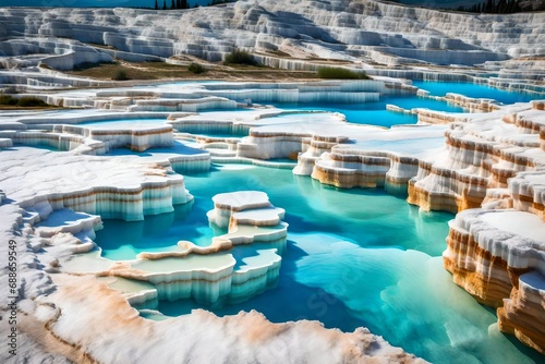natural travertine pools and terraces in pamukkale cotton castle in southwestern turkey photo