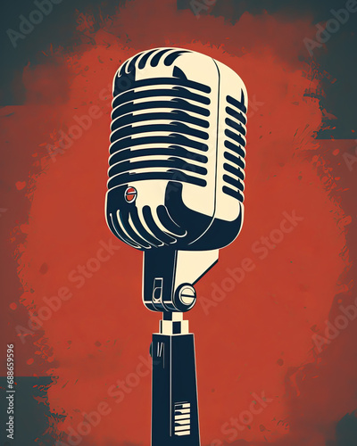 Vintage microphone. Retro poster design. Generative Ai