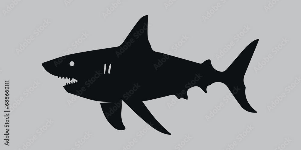 Obraz premium Silhouette of a shark. Black. Vector icon on a gray background