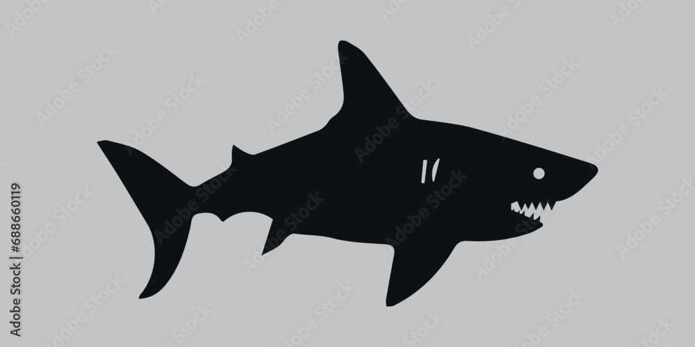 Obraz premium Silhouette of a shark. Black. Vector icon on a gray background 