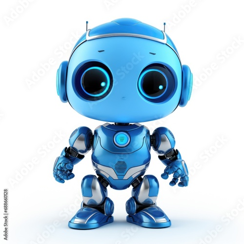 Little robot unleashing cheerful technological magic on blue background © ЮРИЙ ПОЗДНИКОВ