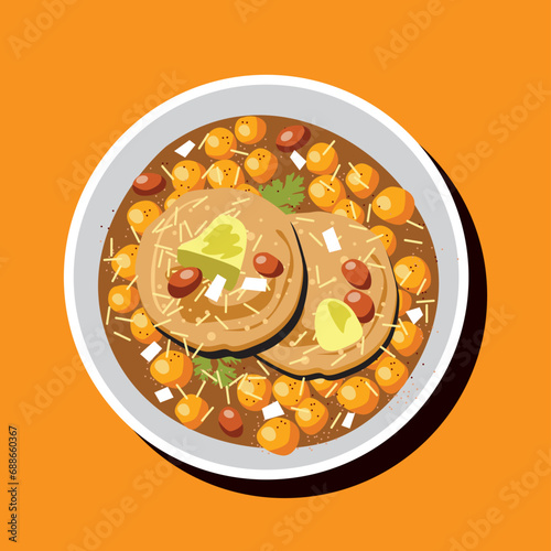 Ragda pattice is part of the street food culture in the Indian states of Maharashtra Vector, illustration, colorful graphic