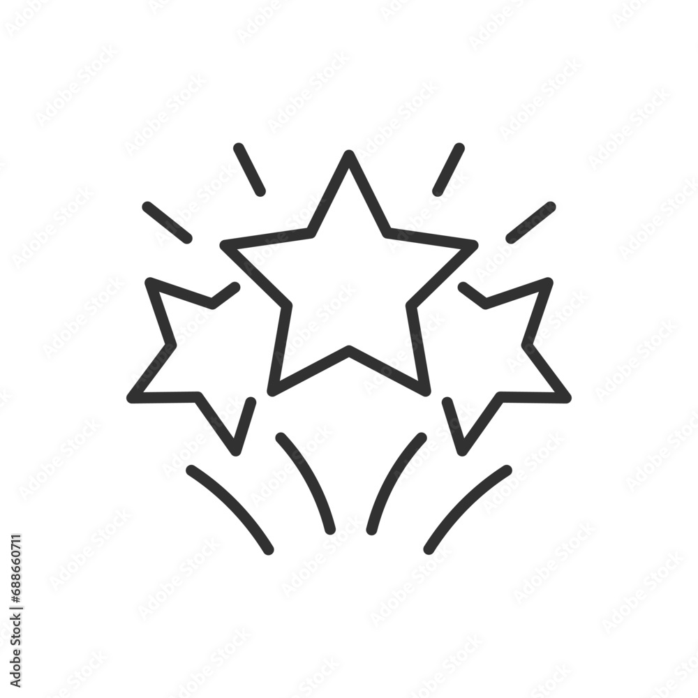 three stars are flying, linear icon. Line with editable stroke